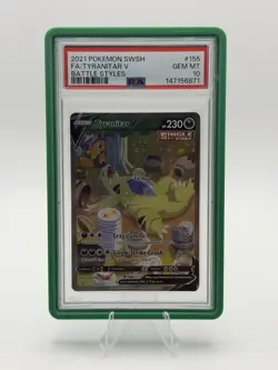 2021 POKEMON SWORD & SHIELD BATTLE STYLES #155 FULL ART/TYRANITAR V PSA 10 - Image 1