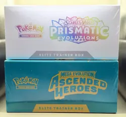 Pokemon Prismatic Evolutions & Ascended Heroes ETB Elite Trainer Box Combo PKG - Image 1