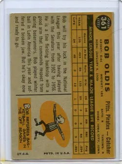 1960 Topps Bob Oldis Pittsburgh Pirates #361 🚀😳💥 EX/EX+ - Image 2