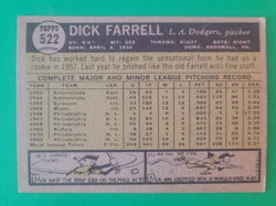 1961 Topps Dick Farrell #522 Los Angeles Dodgers EX Light Wear Clean Great Color - Image 2