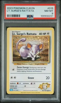 PSA 8 Lt. Surge's Rattata 2023 CLB Trading Card Classic #015/034 NM-MT NEAR MINT - Image 1