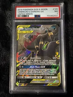 2019 Pokemon Sun & Moon Unified Minds Umbreon & Darkrai GX #125 Tag Team PSA 7 - Image 1