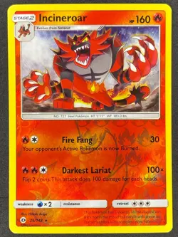 Pokemon Incineroar Reverse Holo 26/149 SUM Sun & Moon NM - Image 1