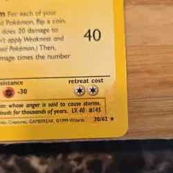 Pokemon Zapdos Fossil 1st Edition 30/62 Rare Regular 80 HP English 1999 - Image 3
