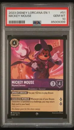 2023 Disney Lorcana Mickey Mouse Wayward Sorcerer FOIL 51/204 PSA 10 Super Rare - Image 1