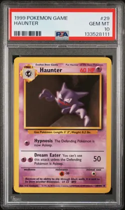 PSA 10 Haunter 29/102 Base Set Pokemon Card WOTC 1999 - Gem Mint - Image 1
