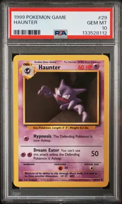 PSA 10 Haunter 29/102 Base Set Pokemon Card WOTC 1999 - Gem Mint - Image 3