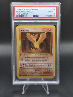 1999 POKEMON FOSSIL 1ST ED #12 MOLTRES-HOLO PSA 8 - Image 1