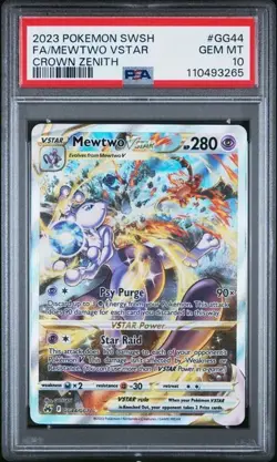 2023 POKEMON SWORD & SHIELD CROWN ZENITH #GG44 FULL ART/MEWTWO VSTAR PSA 10 - Image 1