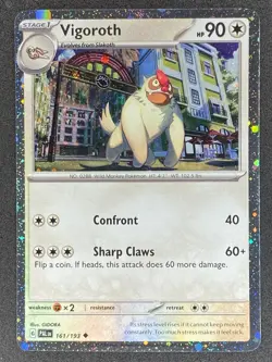 Pokemon Vigoroth Cosmos Holo 161/193 PAL Paldea Evolved LP/NM - Image 1