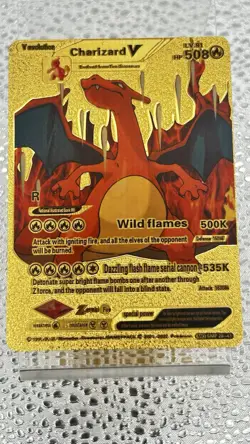 Pokemon Gold Foil Fan Art Card CHARIZARD V 508HP Wild Flames SMP 26-43 - Image 1