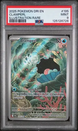 Pokemon TCG Clamperl 195/182 SV Destined Rivals Holo Illustration Rare PSA 9 - Image 1