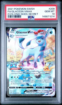 PSA 10 Glaceon Vmax #209 SWSH Evolving Skies 2021 Pokemon GEM MINT - Image 1