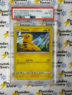 Pikachu Holo #28 Shining Legends 2017 Pokemon Sun & Moon PSA 8 - Image 1