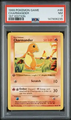 1999 Pokemon Base Set 1st Edition Charmander #46 PSA 7 NM - Image 1