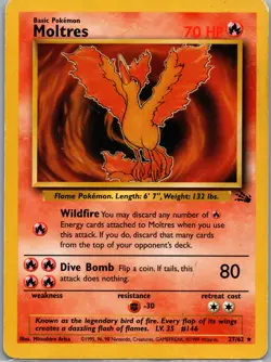 Moltres 27/62 Fossil Pokemon TCG Rare MP - Image 1