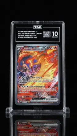 2025 POKEMON DESTINED RIVALS 229/182 TEAM ROCKET'S MOLTRES EX SIR TAG 10 - Image 1