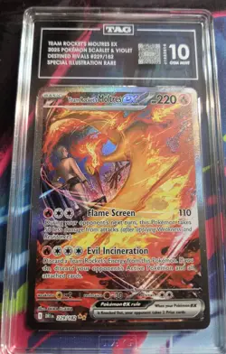 2025 POKEMON DESTINED RIVALS 229/182 TEAM ROCKET'S MOLTRES EX SIR TAG 10 - Image 3