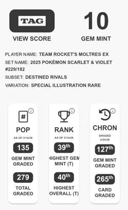 2025 POKEMON DESTINED RIVALS 229/182 TEAM ROCKET'S MOLTRES EX SIR TAG 10 - Image 5