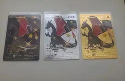 Charizard V 079/073 GOLD - BLACK - SILVER Fan Art Metal 3 Card lot - Image 1