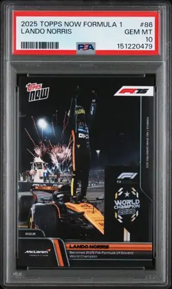 2025 Topps Now Formula 1 #86 LANDO NORRIS PSA 10 Wins Driver World Champion - Image 1