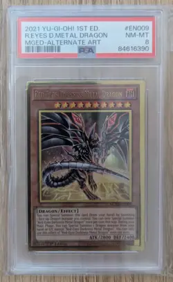 Yugioh Red-Eyes Darkness Metal Dragon MGED-EN009 Gold Rare 1st Alt Art PSA 8 - Image 1
