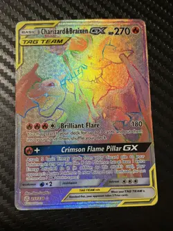 Charizard & Braixen Tag Team GX 251/236 Rainbow Holo Secret Rare Pokemon - Image 1