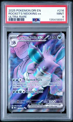 2025 POKEMON DRI EN-DESTINED RIVALS ULTRA RARE TEAM ROCKET'S NIDOKING EX PSA 9 - Image 1