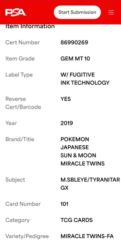 PSA 10 Pokemon Japanese Miracle Twins Mega Sableye Tyranitar GX 101/094 Full Art - Image 4