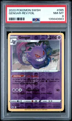 2020 POKEMON SWORD & SHIELD #085 GENGAR-REVERSE FOIL PSA 8 - Image 1