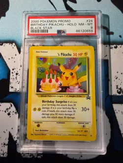 Pokemon - Happy Birthday Pikachu Black Star Promo 24 PSA 8 English Original Holo - Image 1