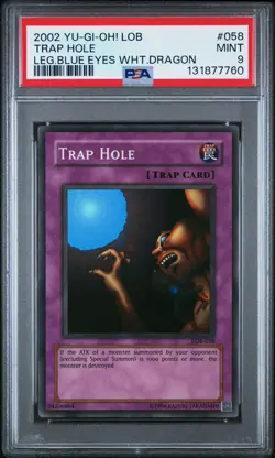 2002 Yu-Gi-Oh! Trap Hole Legend of Blue Eyes LOB Unlimited Super Rare PSA 9 - Image 1
