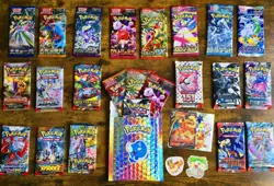 Pokemon Mystery Pack – 4 New Booster Packs + 10 Cards + 1 EX/V Rare Pokemon Card - Image 1