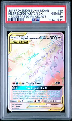 POKEMON SUN & MOON HIDDEN FATES FULL ART/MOLTRES & ZAPDOS & ARTICUNO GX PSA 10 - Image 1