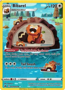 Pokemon TCG Bibarel Crown Zenith-Galarian Gallery GG25/GG70 Holo Ultra Rare VLP - Image 1