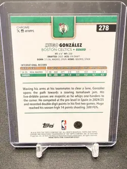 2025-26 Topps Chrome Hugo Gonzalez Hyper Prism Refractor RC #278 Boston Celtics - Image 2