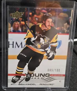 BEN KINDEL 2025-26 UPPER DECK YOUNG GUNS UD EXCLUSIVES /100 PITTSBURGH PENGUINS - Image 1