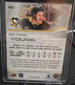 BEN KINDEL 2025-26 UPPER DECK YOUNG GUNS UD EXCLUSIVES /100 PITTSBURGH PENGUINS - Image 2