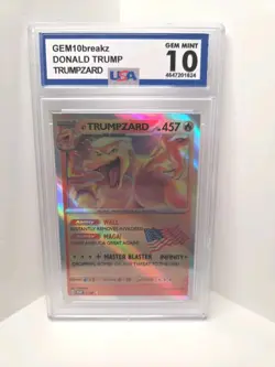 🔥President Trump Trumpzaard Holo Pokemon Card Slab Fan Art Gem Mint 10 🔥 - Image 1