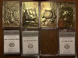 LOT OF 4 23K Gold Plated Trading Cards Charizard Jigglypuff Poliwhirl Pikachu - Image 1