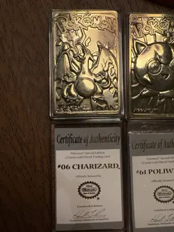 LOT OF 4 23K Gold Plated Trading Cards Charizard Jigglypuff Poliwhirl Pikachu - Image 2