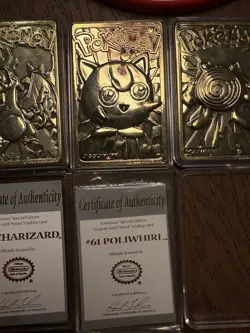 LOT OF 4 23K Gold Plated Trading Cards Charizard Jigglypuff Poliwhirl Pikachu - Image 3