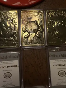 LOT OF 4 23K Gold Plated Trading Cards Charizard Jigglypuff Poliwhirl Pikachu - Image 4