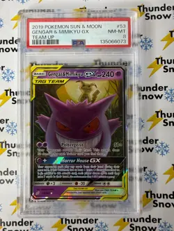 Gengar & Mimikyu GX Team Up #53 2019 Pokemon PSA 8 - Image 1