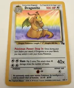 Dragonite Holo Rare Fossil 4/62 Pokemon Card - WOTC 1999 - Image 1
