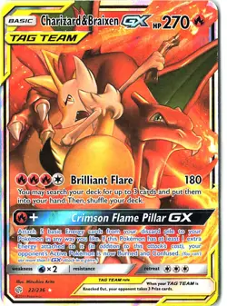 SM Cosmic Eclipse Charizard and Braixen GX Card 22/236 Ultra Rare Holo 2019 - Image 1