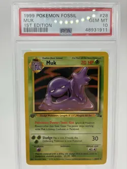 1999 Pokemon Fossil 1st Edition Muk Non-Holo Rare Card #28 PSA 10 - Image 3