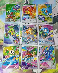 Pokemon 30th Anniversary First Partners Illustration Collection IR Set Of Nine - Image 1