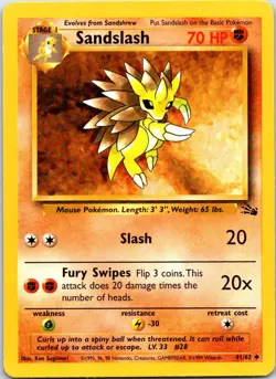 Sandslash 41/62 Uncommon Fossil Pokemon Unlimited MP - Image 1