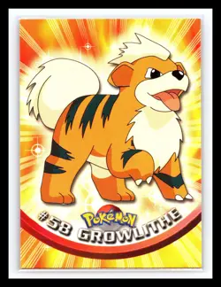 💥 GROWLITHE 1999 Topps Pokemon TV Non Holo Animation 2nd Series Black Logo # 58 - Image 1